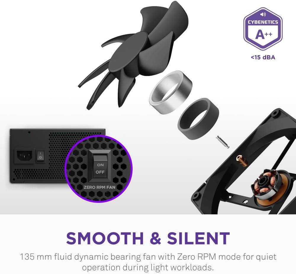 imageNZXT C1000 Gold ATX 31 Fully Modular LowNoise PC Gaming Power Supply 1000 Watts 80 Plus Gold 12V2x6 Connector Zero Fan Mode 100 Japanese Capacitors WhiteBlack