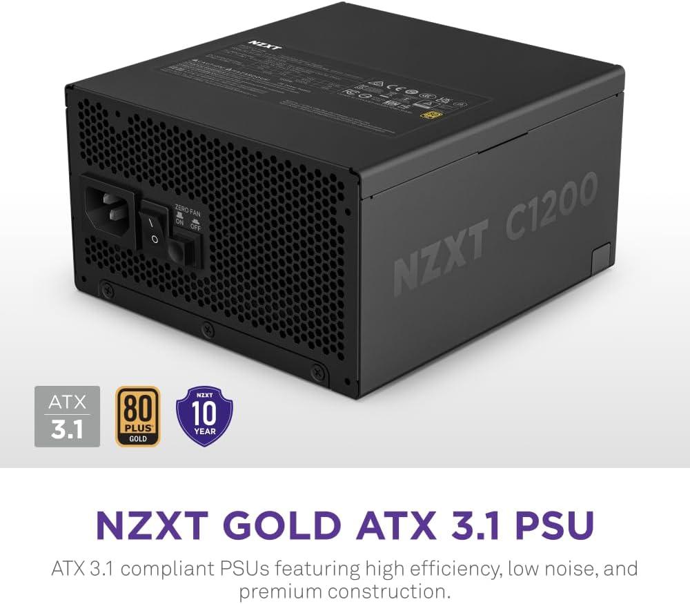 imageNZXT C1000 Gold ATX 31 Fully Modular LowNoise PC Gaming Power Supply 1000 Watts 80 Plus Gold 12V2x6 Connector Zero Fan Mode 100 Japanese Capacitors WhiteBlack