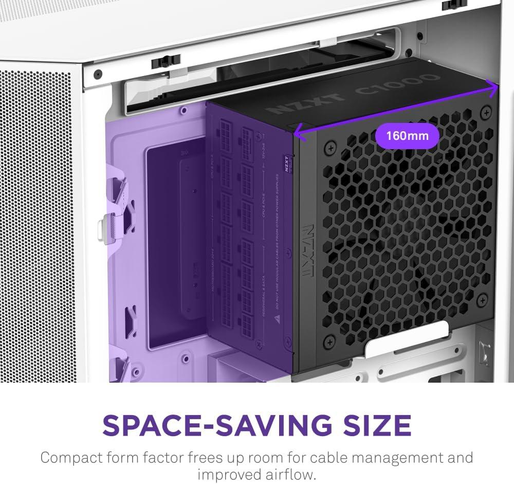 imageNZXT C1000 Gold ATX 31 Fully Modular LowNoise PC Gaming Power Supply 1000 Watts 80 Plus Gold 12V2x6 Connector Zero Fan Mode 100 Japanese Capacitors WhiteBlack