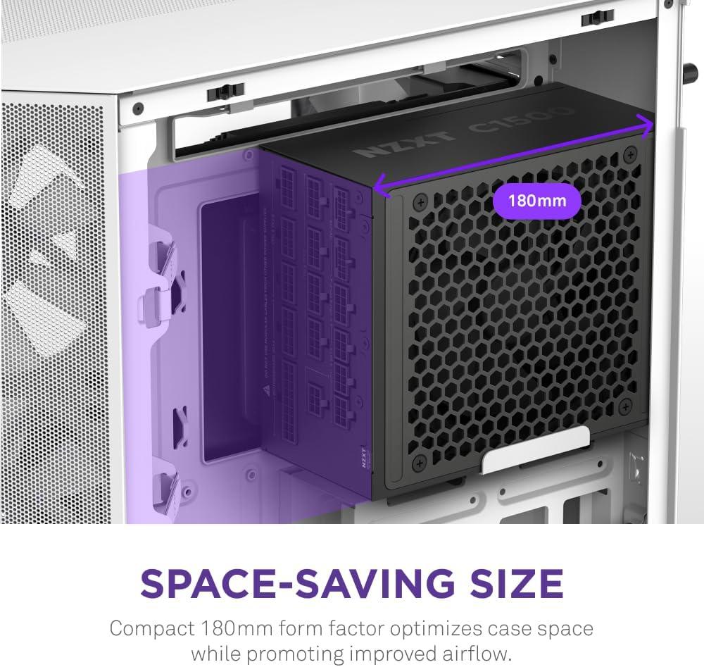 imageNZXT C1000 Gold ATX 31 Fully Modular LowNoise PC Gaming Power Supply 1000 Watts 80 Plus Gold 12V2x6 Connector Zero Fan Mode 100 Japanese Capacitors WhiteBlack