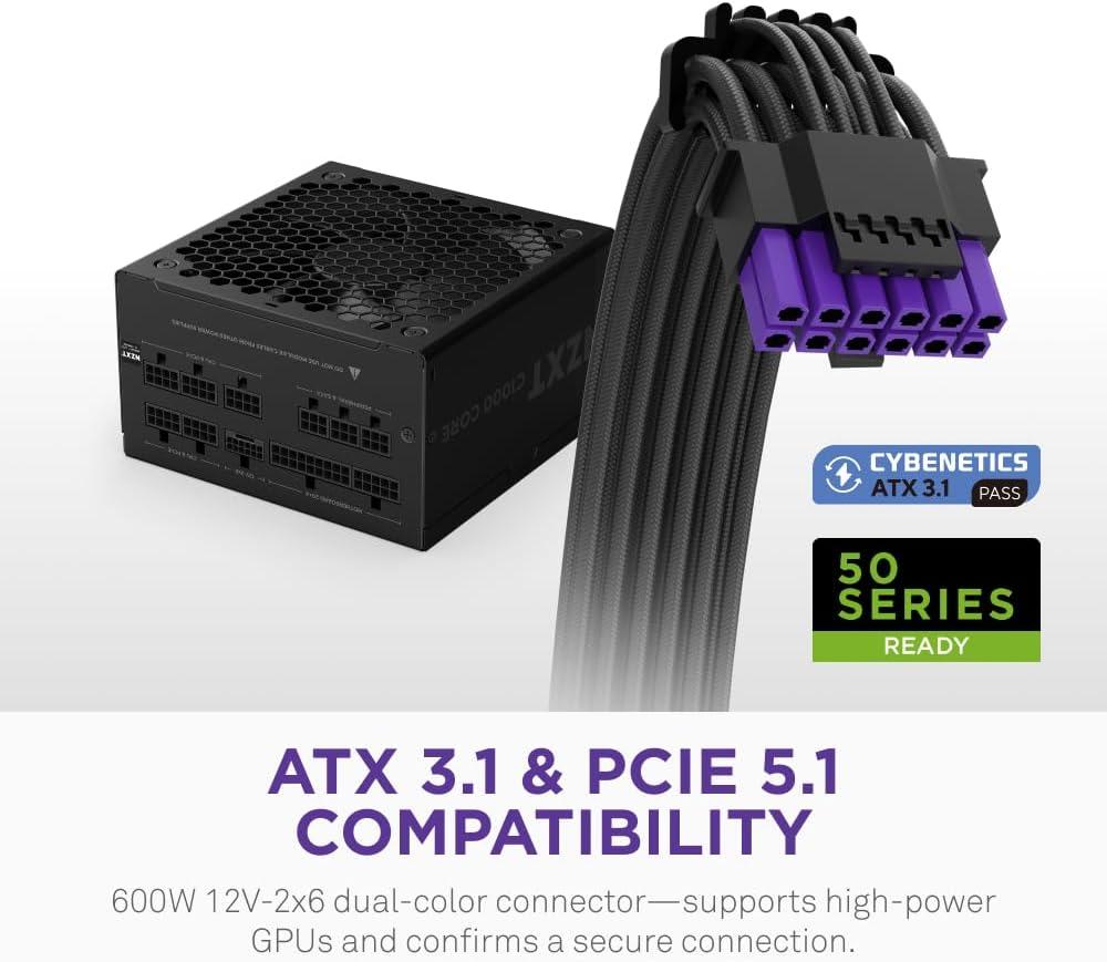 imageNZXT C1000 Gold ATX 31 Fully Modular LowNoise PC Gaming Power Supply 1000 Watts 80 Plus Gold 12V2x6 Connector Zero Fan Mode 100 Japanese Capacitors WhiteBlack