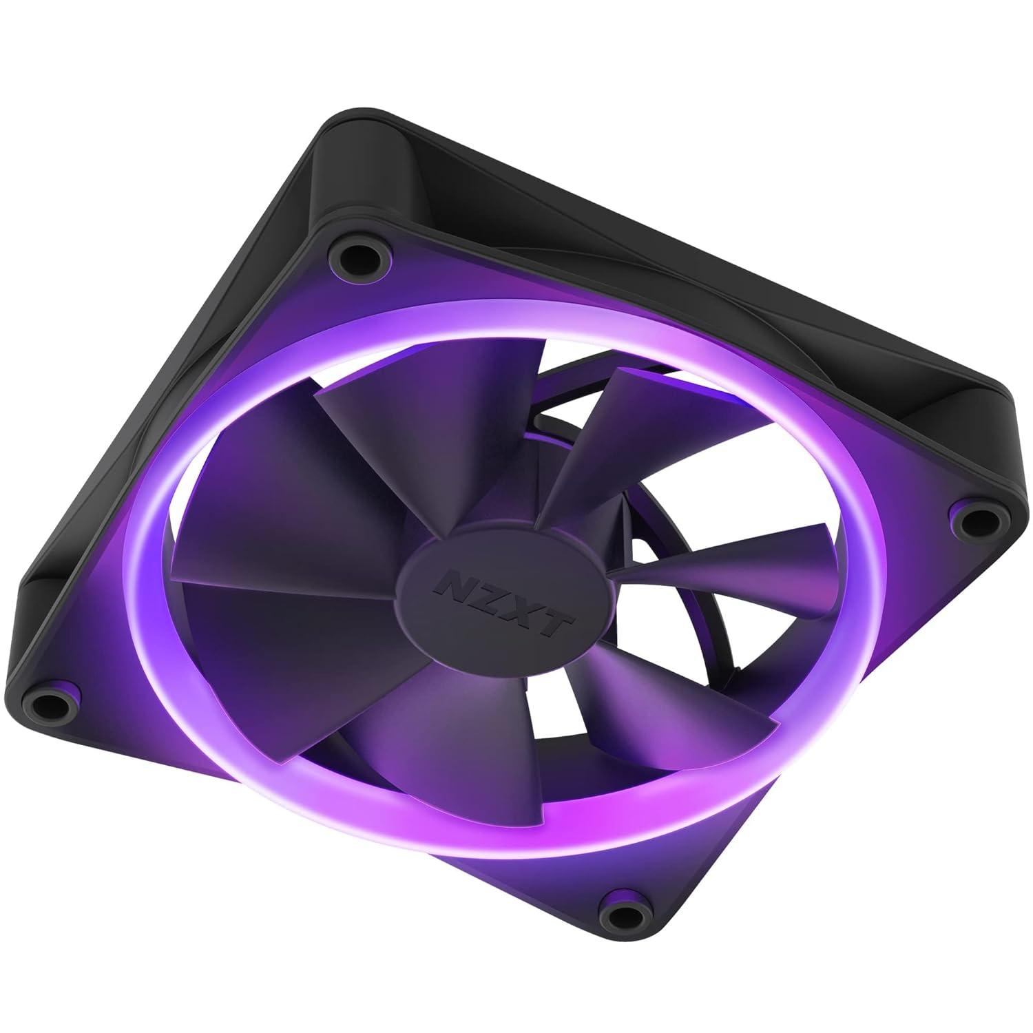 imageNZXT F120 RGB Triple Pack 3 x 120mm RGB PWM PC Fans with RGB Controller High Airflow Low Noise Fluid Dynamic Bearing CAM Software Control 18 LEDs per Fan BlackBlack