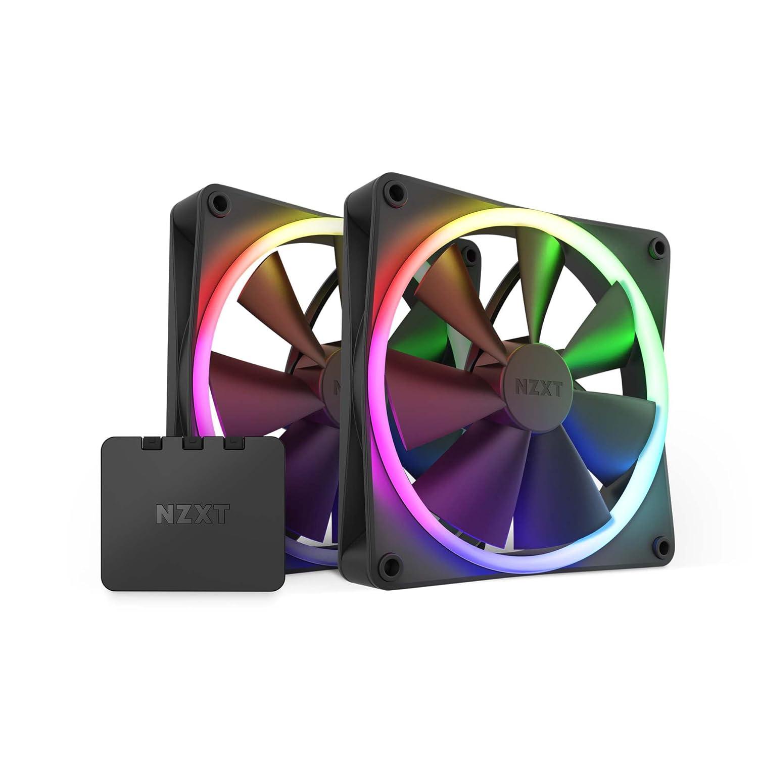 imageNZXT F120 RGB Triple Pack 3 x 120mm RGB PWM PC Fans with RGB Controller High Airflow Low Noise Fluid Dynamic Bearing CAM Software Control 18 LEDs per Fan BlackBlack