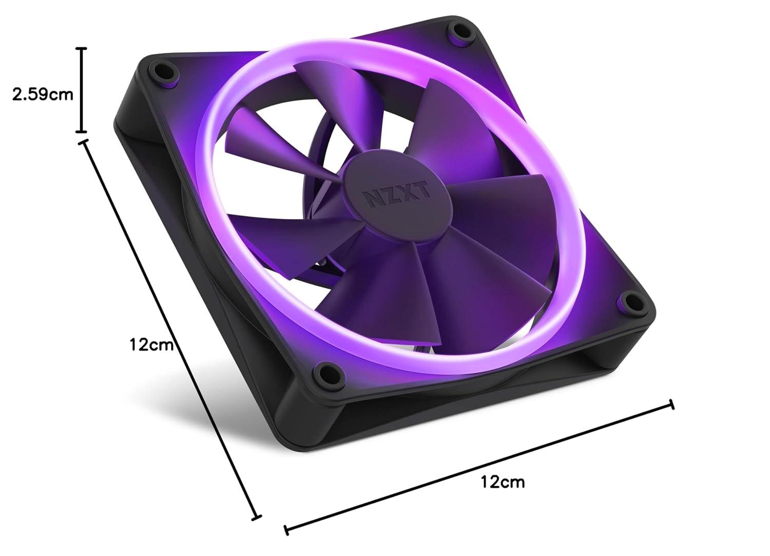 imageNZXT F120 RGB Triple Pack 3 x 120mm RGB PWM PC Fans with RGB Controller High Airflow Low Noise Fluid Dynamic Bearing CAM Software Control 18 LEDs per Fan BlackBlack