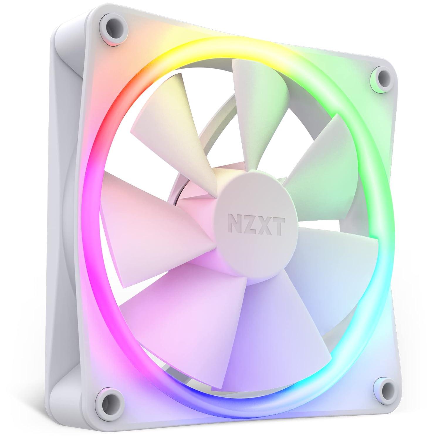 imageNZXT F120 RGB Triple Pack 3 x 120mm RGB PWM PC Fans with RGB Controller High Airflow Low Noise Fluid Dynamic Bearing CAM Software Control 18 LEDs per Fan BlackWhite
