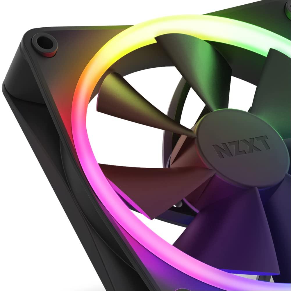 imageNZXT F120 RGB Triple Pack 3 x 120mm RGB PWM PC Fans with RGB Controller High Airflow Low Noise Fluid Dynamic Bearing CAM Software Control 18 LEDs per Fan BlackBlack