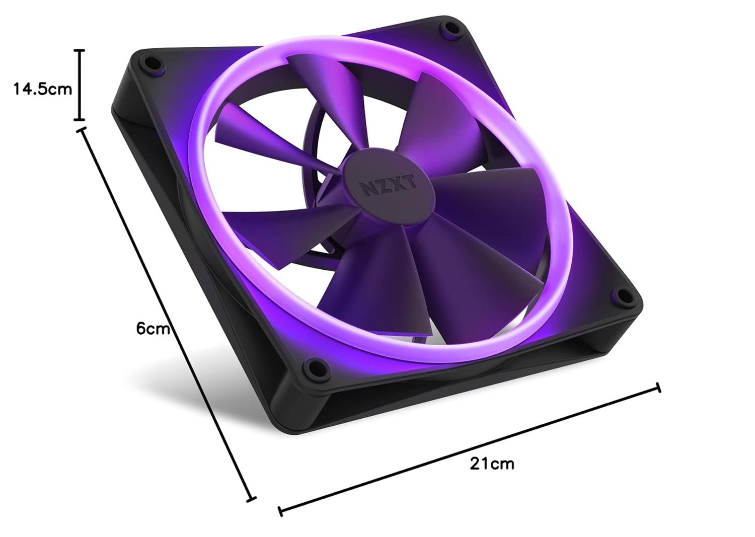 imageNZXT F120 RGB Triple Pack 3 x 120mm RGB PWM PC Fans with RGB Controller High Airflow Low Noise Fluid Dynamic Bearing CAM Software Control 18 LEDs per Fan BlackBlack