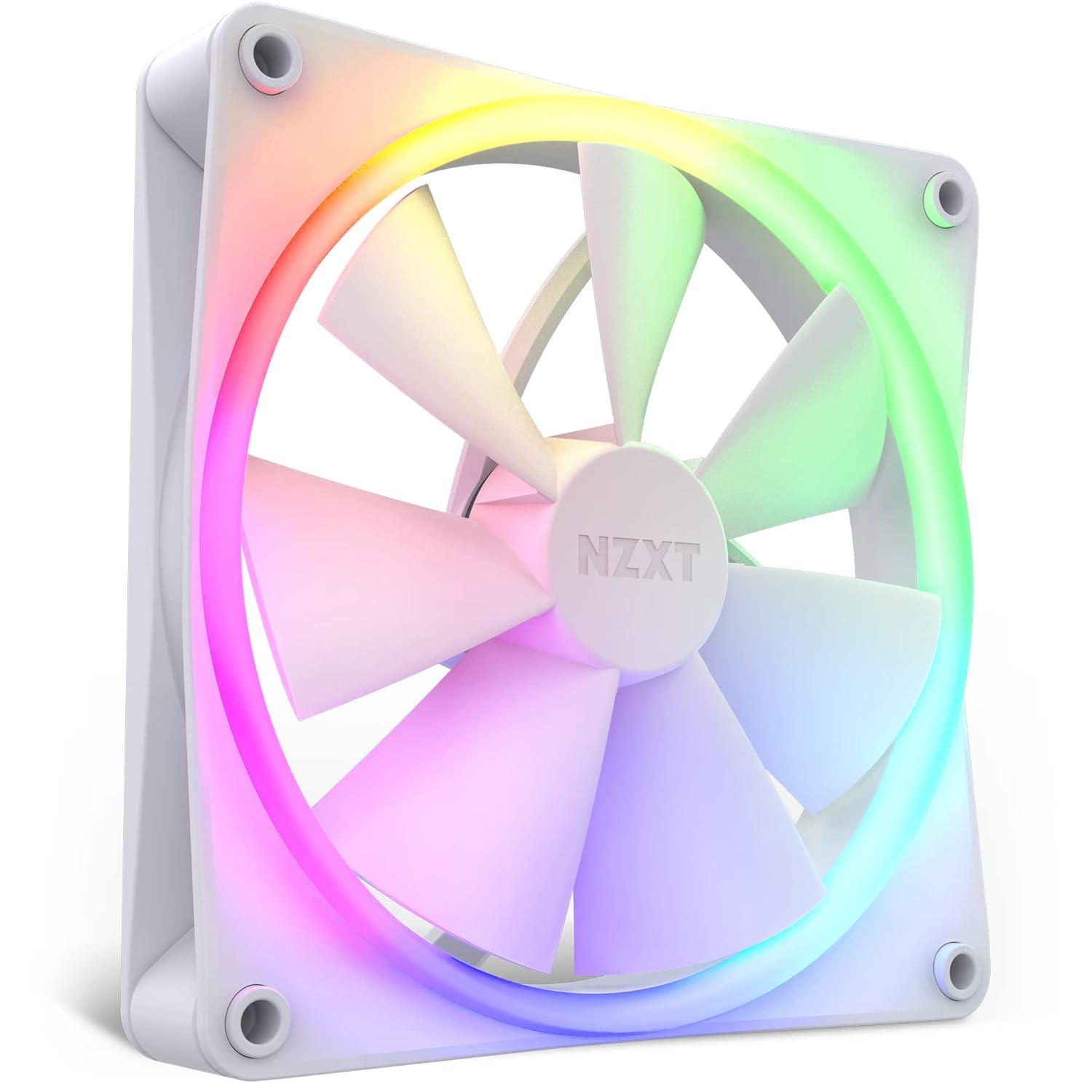 imageNZXT F120 RGB Triple Pack 3 x 120mm RGB PWM PC Fans with RGB Controller High Airflow Low Noise Fluid Dynamic Bearing CAM Software Control 18 LEDs per Fan BlackWhite