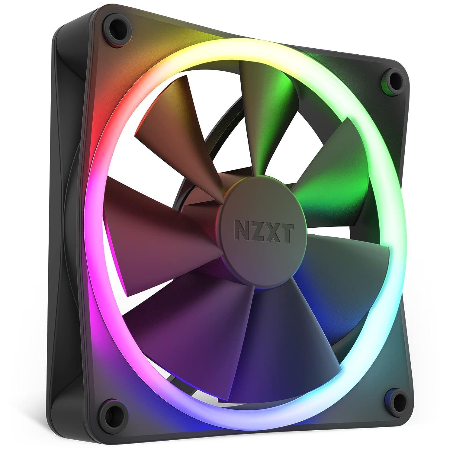 imageNZXT F120 RGB Triple Pack 3 x 120mm RGB PWM PC Fans with RGB Controller High Airflow Low Noise Fluid Dynamic Bearing CAM Software Control 18 LEDs per Fan BlackBlack