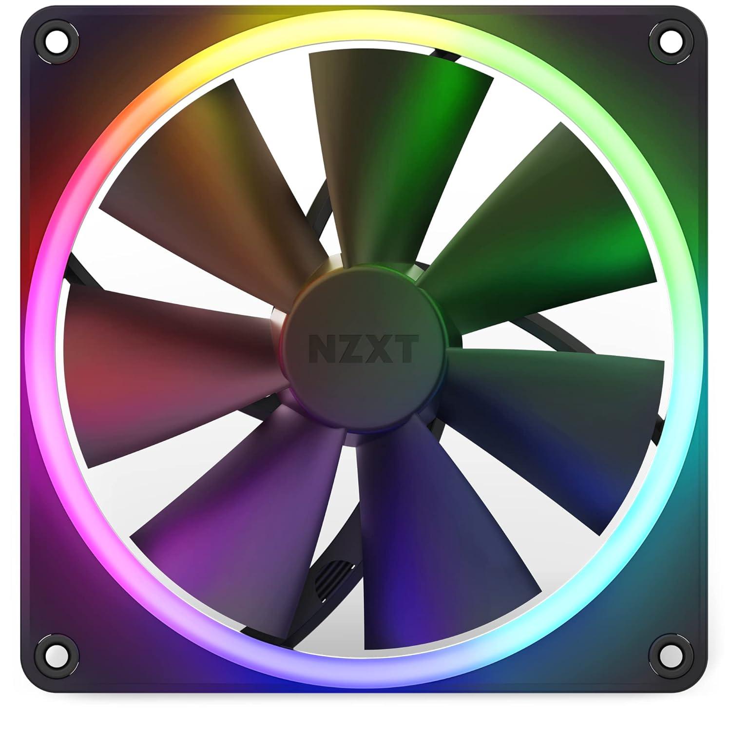imageNZXT F120 RGB Triple Pack 3 x 120mm RGB PWM PC Fans with RGB Controller High Airflow Low Noise Fluid Dynamic Bearing CAM Software Control 18 LEDs per Fan BlackBlack