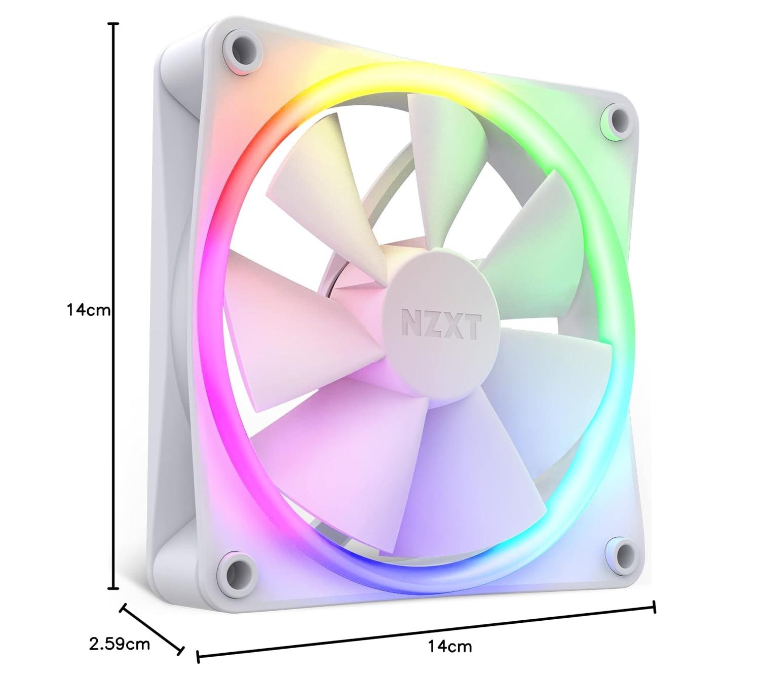 imageNZXT F120 RGB Triple Pack 3 x 120mm RGB PWM PC Fans with RGB Controller High Airflow Low Noise Fluid Dynamic Bearing CAM Software Control 18 LEDs per Fan BlackWhite