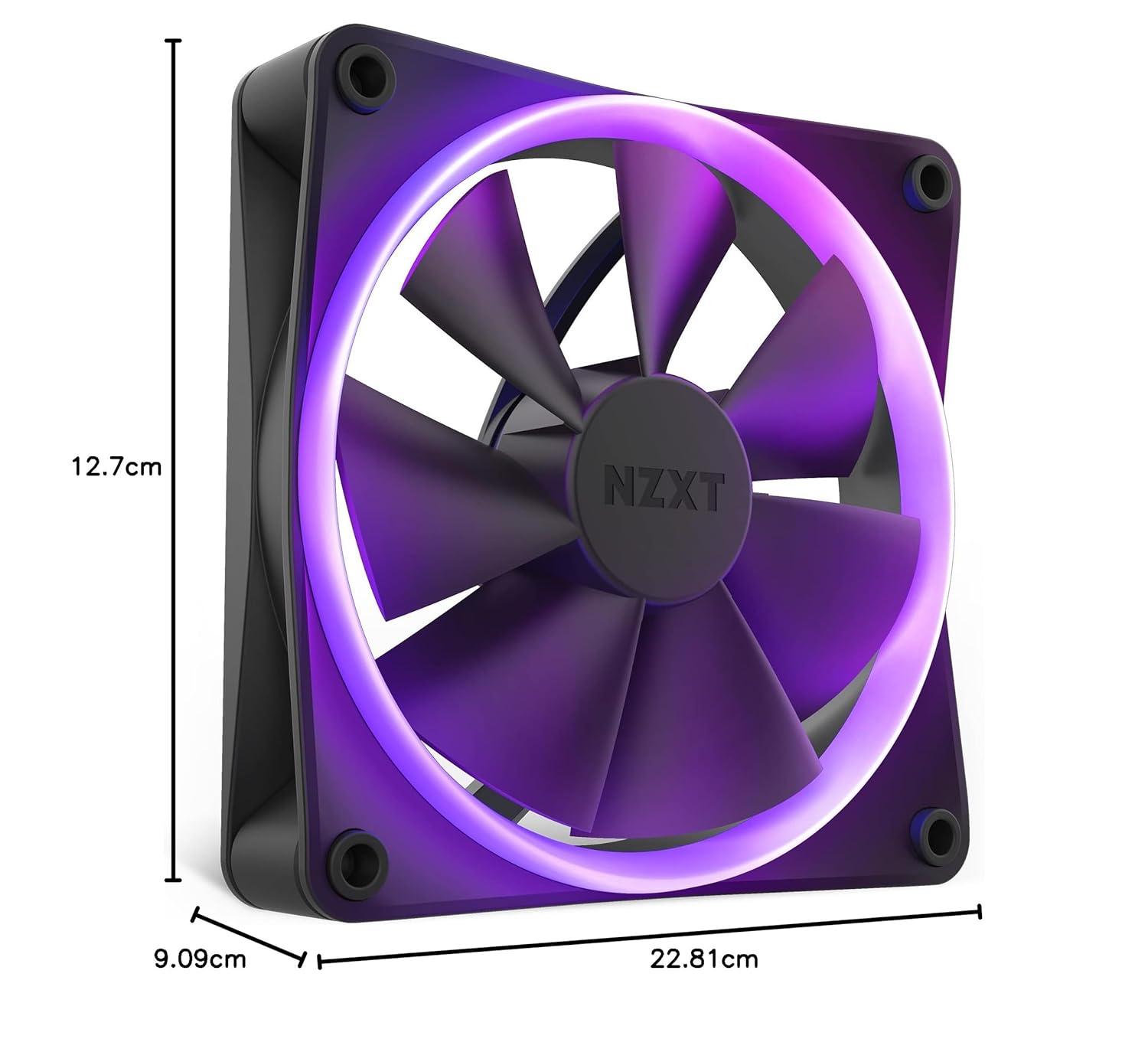 imageNZXT F120 RGB Triple Pack 3 x 120mm RGB PWM PC Fans with RGB Controller High Airflow Low Noise Fluid Dynamic Bearing CAM Software Control 18 LEDs per Fan BlackBlack