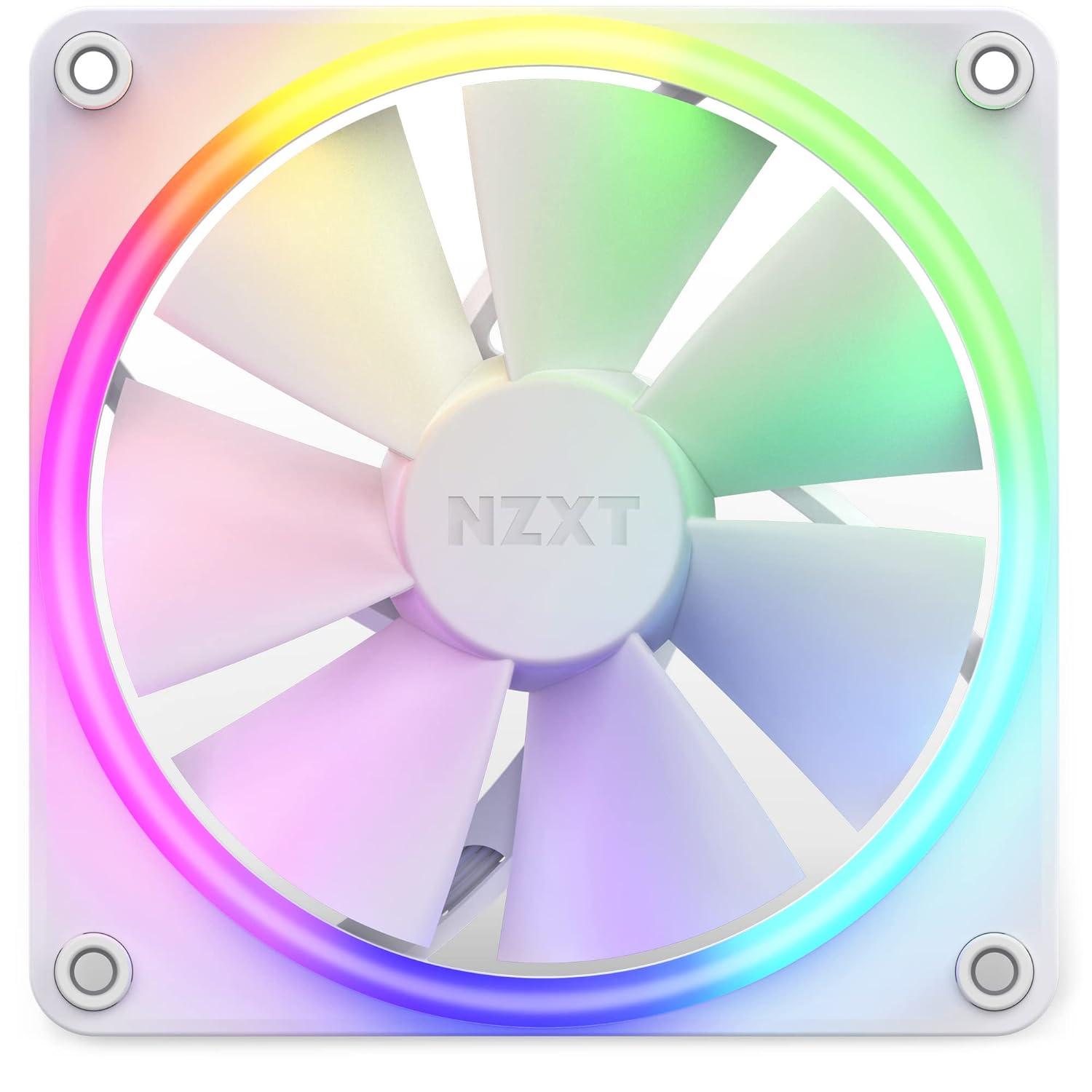 imageNZXT F120 RGB Triple Pack 3 x 120mm RGB PWM PC Fans with RGB Controller High Airflow Low Noise Fluid Dynamic Bearing CAM Software Control 18 LEDs per Fan BlackWhite
