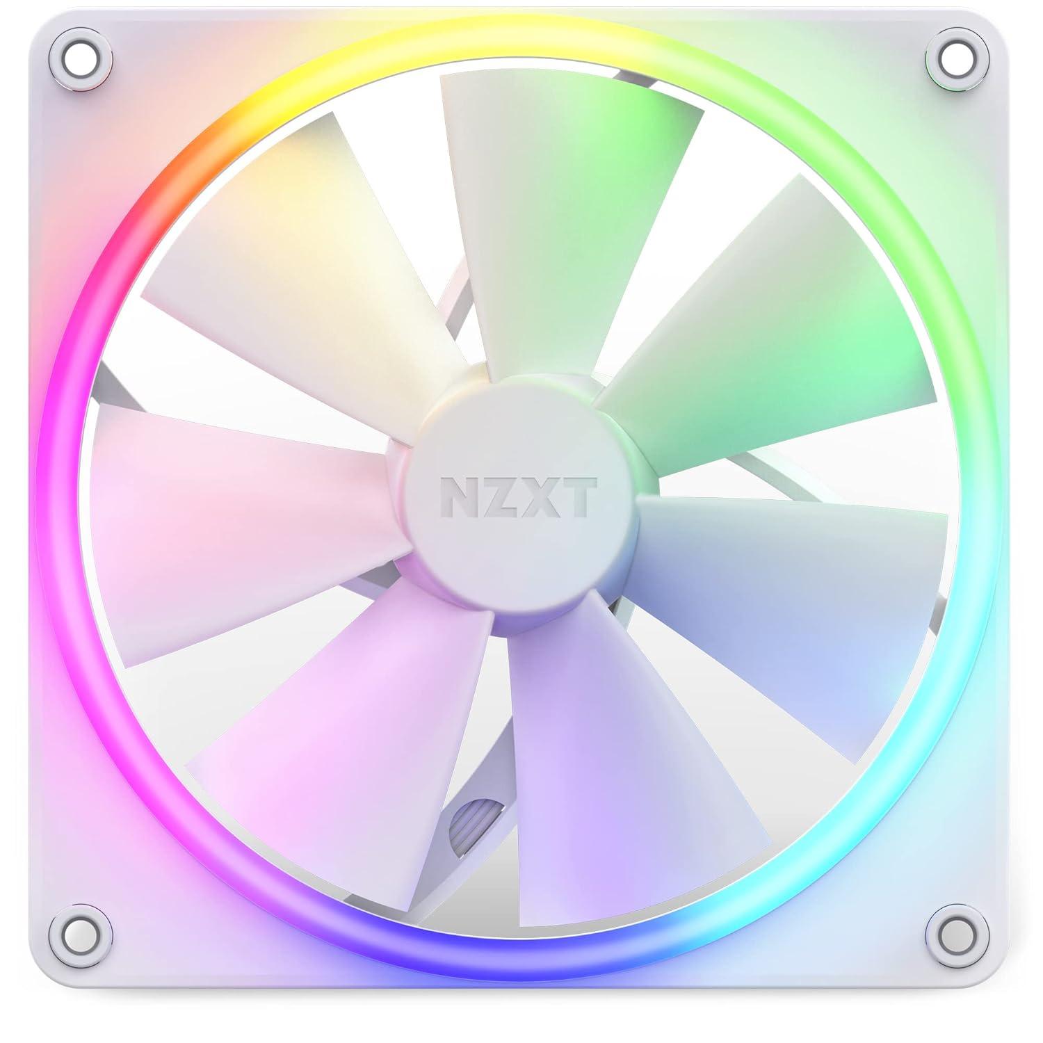 imageNZXT F120 RGB Triple Pack 3 x 120mm RGB PWM PC Fans with RGB Controller High Airflow Low Noise Fluid Dynamic Bearing CAM Software Control 18 LEDs per Fan BlackWhite