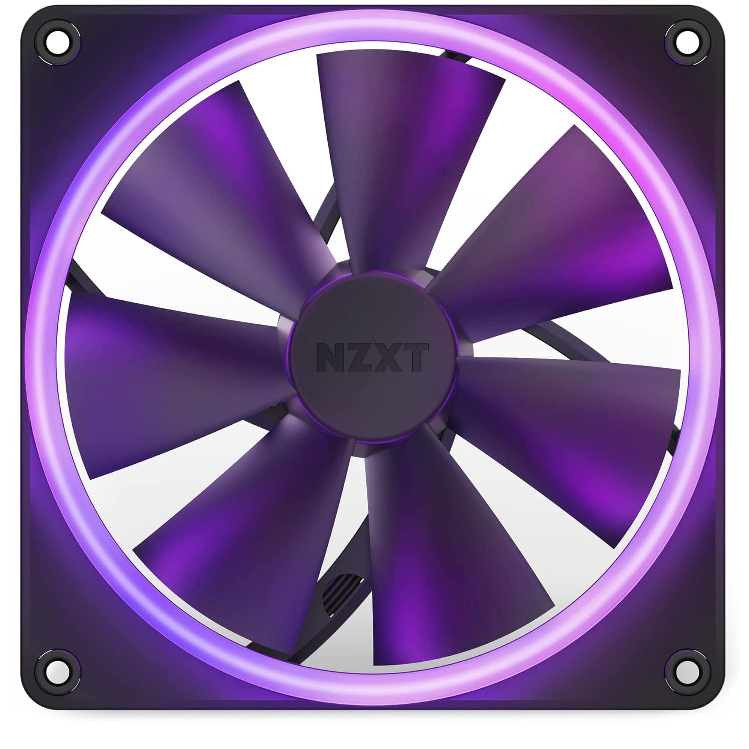 imageNZXT F120 RGB Triple Pack 3 x 120mm RGB PWM PC Fans with RGB Controller High Airflow Low Noise Fluid Dynamic Bearing CAM Software Control 18 LEDs per Fan BlackBlack
