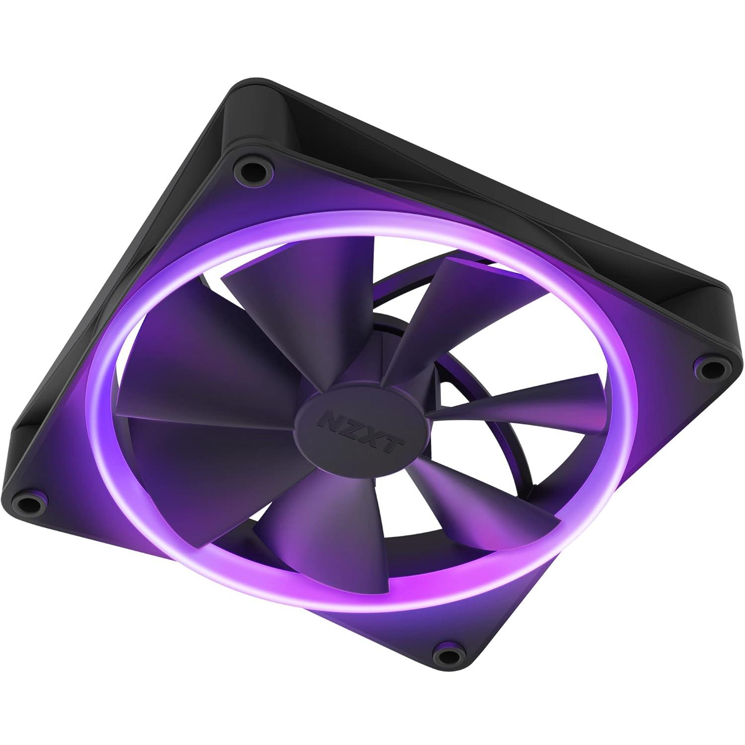 imageNZXT F120 RGB Triple Pack 3 x 120mm RGB PWM PC Fans with RGB Controller High Airflow Low Noise Fluid Dynamic Bearing CAM Software Control 18 LEDs per Fan BlackBlack