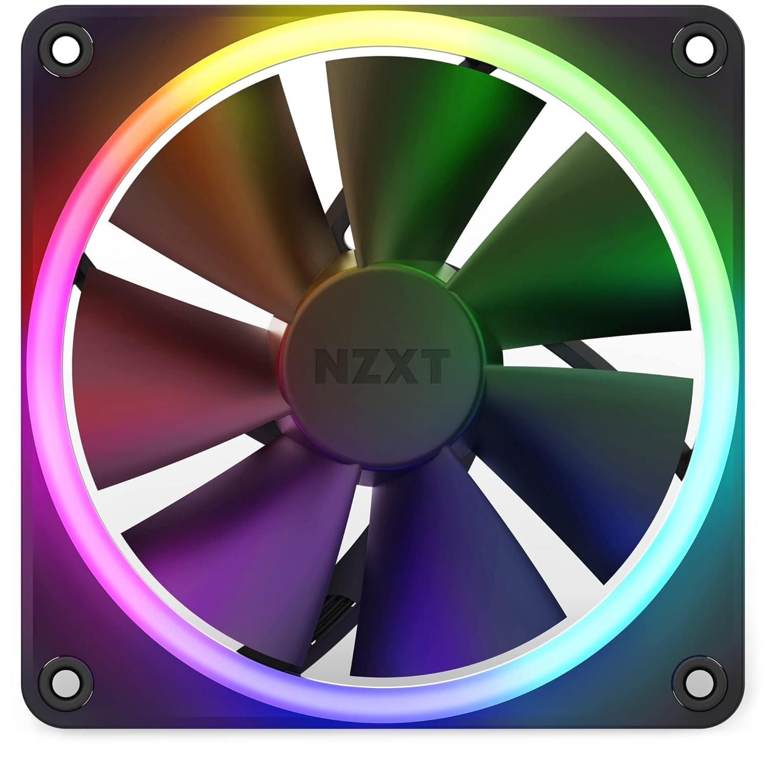 imageNZXT F120 RGB Triple Pack 3 x 120mm RGB PWM PC Fans with RGB Controller High Airflow Low Noise Fluid Dynamic Bearing CAM Software Control 18 LEDs per Fan BlackBlack