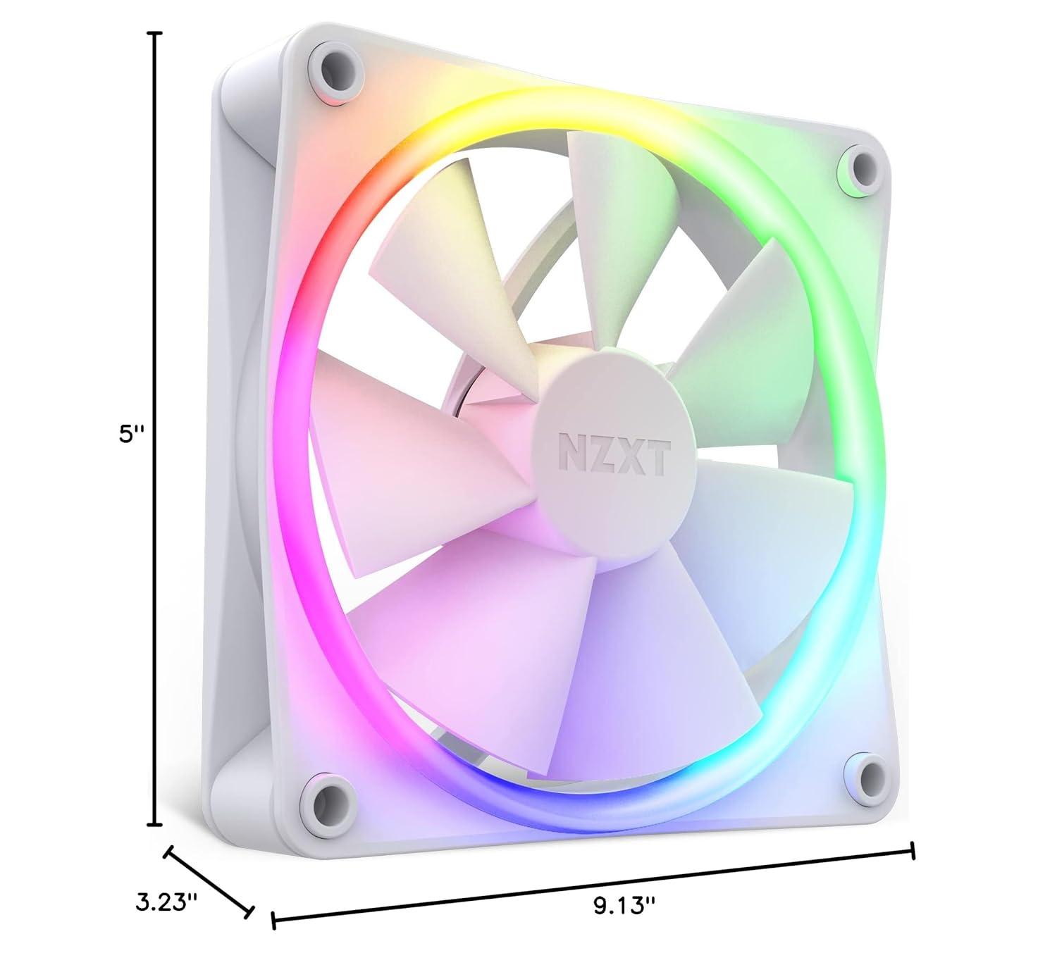 imageNZXT F120 RGB Triple Pack 3 x 120mm RGB PWM PC Fans with RGB Controller High Airflow Low Noise Fluid Dynamic Bearing CAM Software Control 18 LEDs per Fan BlackWhite