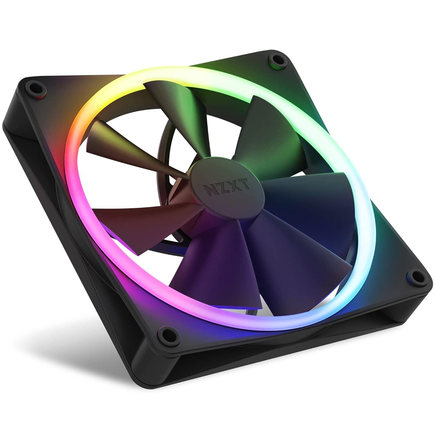 imageNZXT F120 RGB Triple Pack 3 x 120mm RGB PWM PC Fans with RGB Controller High Airflow Low Noise Fluid Dynamic Bearing CAM Software Control 18 LEDs per Fan BlackBlack