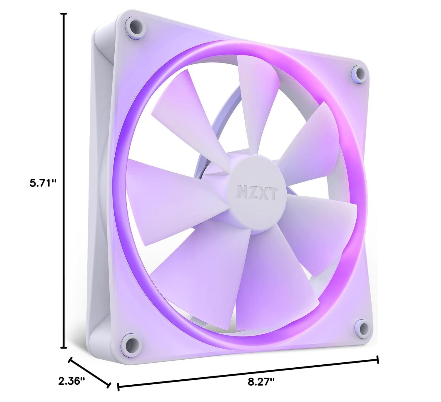 imageNZXT F120 RGB Triple Pack 3 x 120mm RGB PWM PC Fans with RGB Controller High Airflow Low Noise Fluid Dynamic Bearing CAM Software Control 18 LEDs per Fan BlackWhite