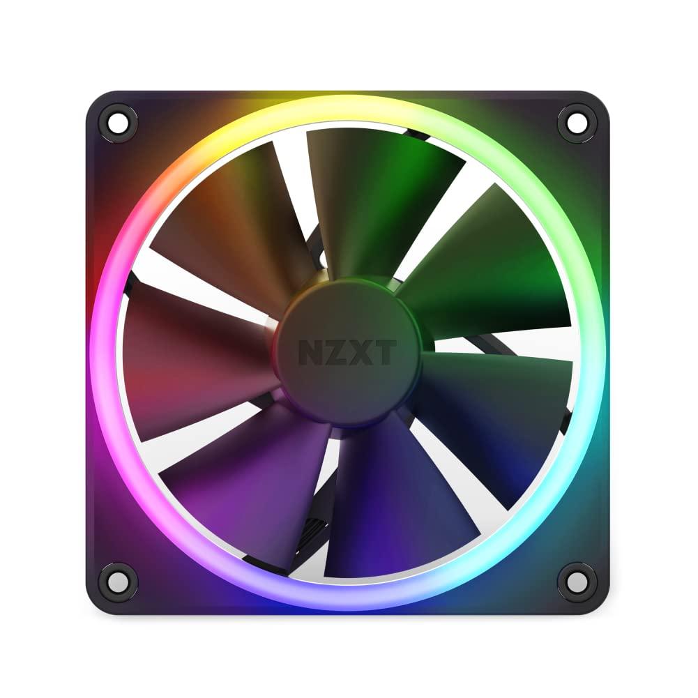 imageNZXT F120 RGB Triple Pack 3 x 120mm RGB PWM PC Fans with RGB Controller High Airflow Low Noise Fluid Dynamic Bearing CAM Software Control 18 LEDs per Fan BlackBlack