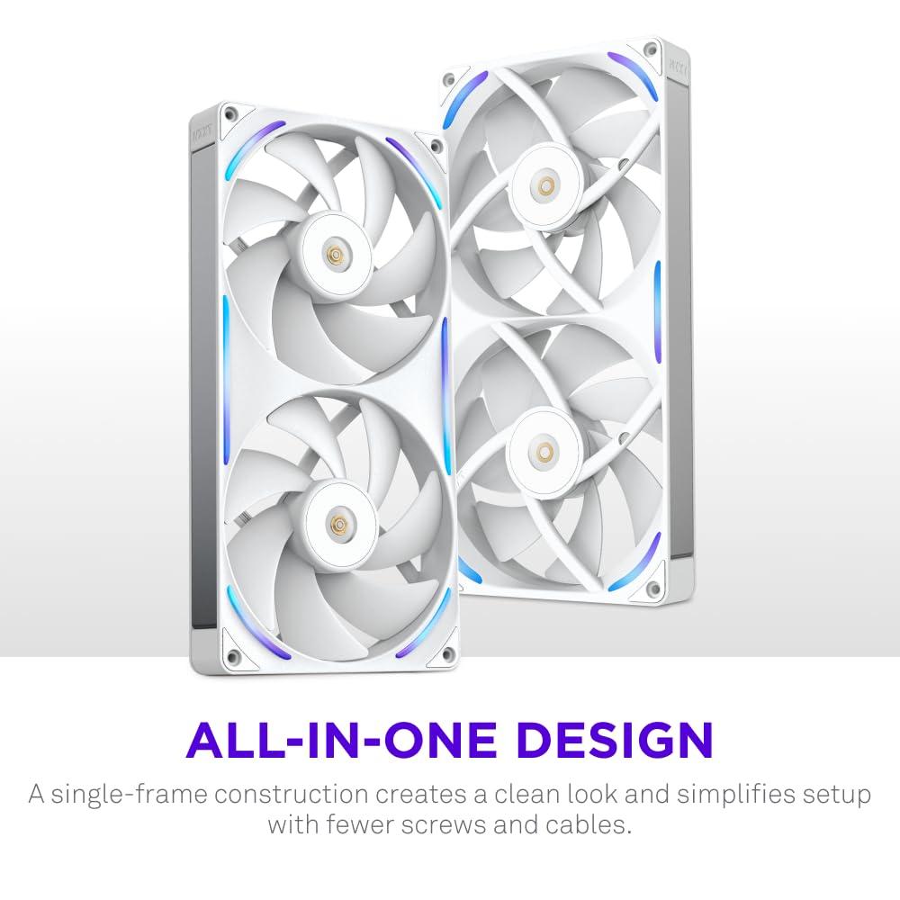imageNZXT F280 RGB Core 280mm SingleFrame Fan Unit with 2 x 140mm RGB Fans Speed ampamp Lighting Control High Static Pressure ampamp Airflow Fluid Dynamic Bearings 8 aRGB LEDs Per Fan WhiteWhite