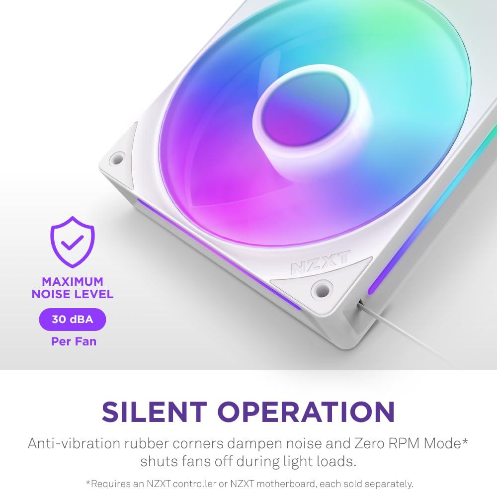 imageNZXT F280 RGB Core 280mm SingleFrame Fan Unit with 2 x 140mm RGB Fans Speed ampamp Lighting Control High Static Pressure ampamp Airflow Fluid Dynamic Bearings 8 aRGB LEDs Per Fan WhiteWhite