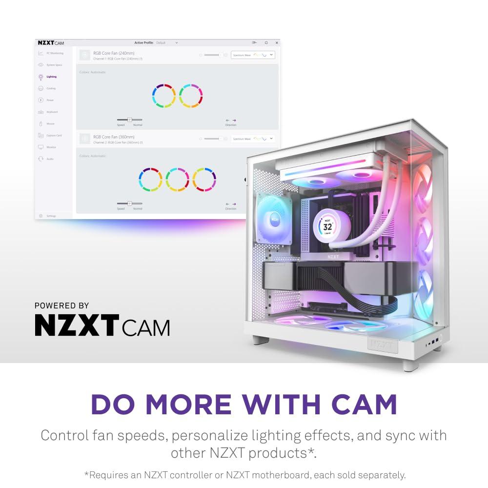 imageNZXT F280 RGB Core 280mm SingleFrame Fan Unit with 2 x 140mm RGB Fans Speed ampamp Lighting Control High Static Pressure ampamp Airflow Fluid Dynamic Bearings 8 aRGB LEDs Per Fan WhiteWhite