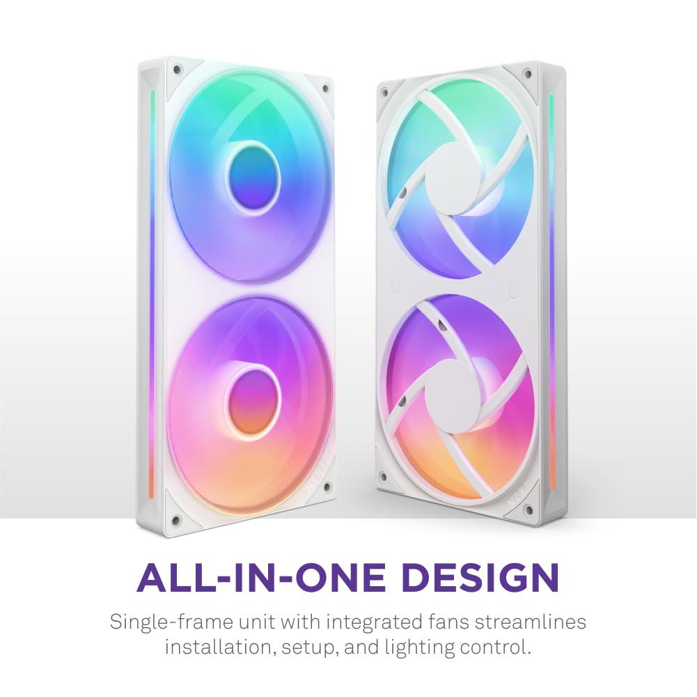 imageNZXT F280 RGB Core 280mm SingleFrame Fan Unit with 2 x 140mm RGB Fans Speed ampamp Lighting Control High Static Pressure ampamp Airflow Fluid Dynamic Bearings 8 aRGB LEDs Per Fan WhiteWhite