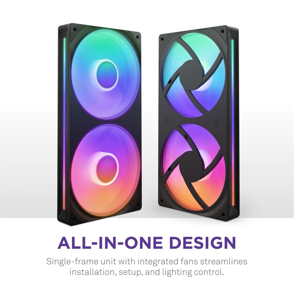 imageNZXT F280 RGB Core 280mm SingleFrame Fan Unit with 2 x 140mm RGB Fans Speed ampamp Lighting Control High Static Pressure ampamp Airflow Fluid Dynamic Bearings 8 aRGB LEDs Per Fan WhiteBlack