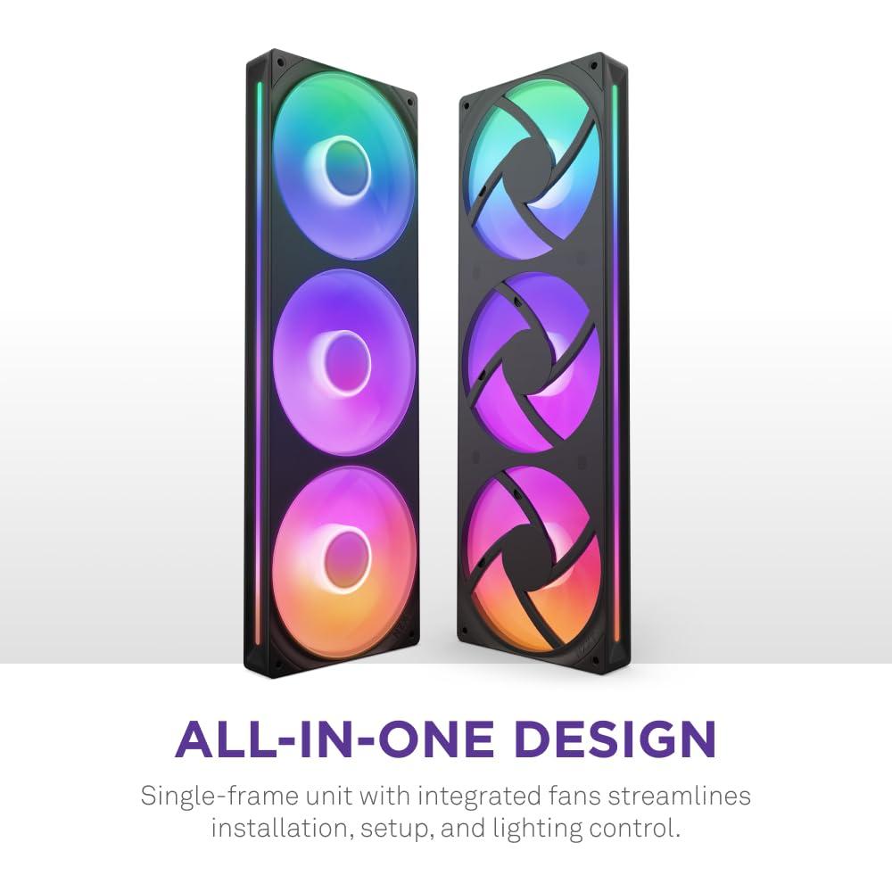 imageNZXT F280 RGB Core 280mm SingleFrame Fan Unit with 2 x 140mm RGB Fans Speed ampamp Lighting Control High Static Pressure ampamp Airflow Fluid Dynamic Bearings 8 aRGB LEDs Per Fan WhiteBlack