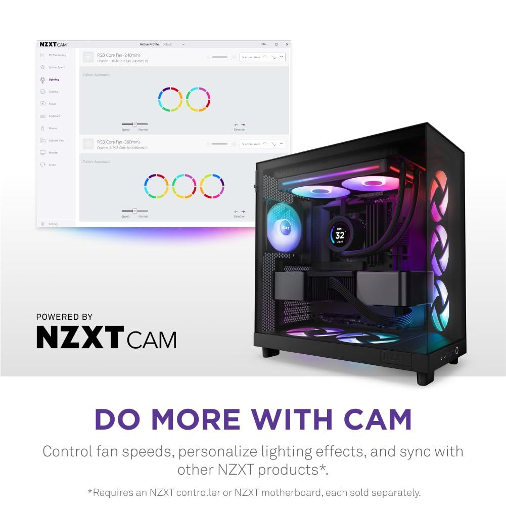 imageNZXT F280 RGB Core 280mm SingleFrame Fan Unit with 2 x 140mm RGB Fans Speed ampamp Lighting Control High Static Pressure ampamp Airflow Fluid Dynamic Bearings 8 aRGB LEDs Per Fan WhiteBlack