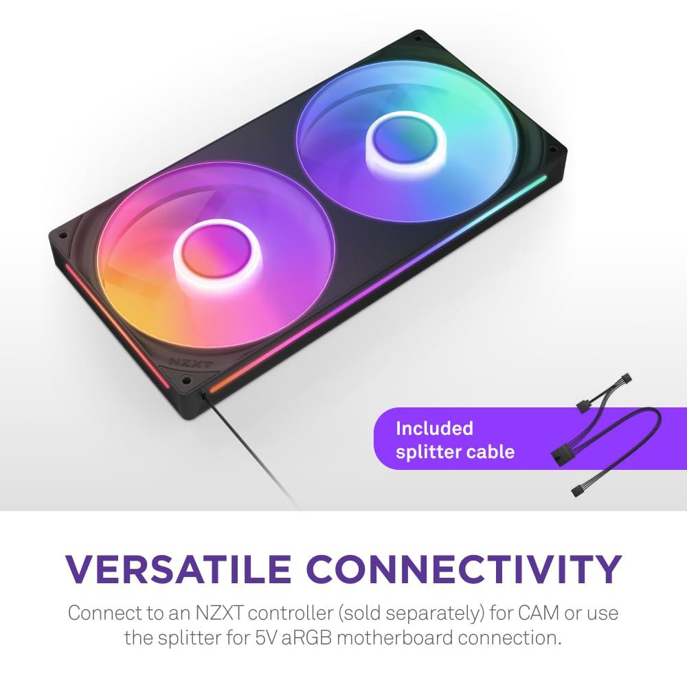 imageNZXT F280 RGB Core 280mm SingleFrame Fan Unit with 2 x 140mm RGB Fans Speed ampamp Lighting Control High Static Pressure ampamp Airflow Fluid Dynamic Bearings 8 aRGB LEDs Per Fan WhiteBlack