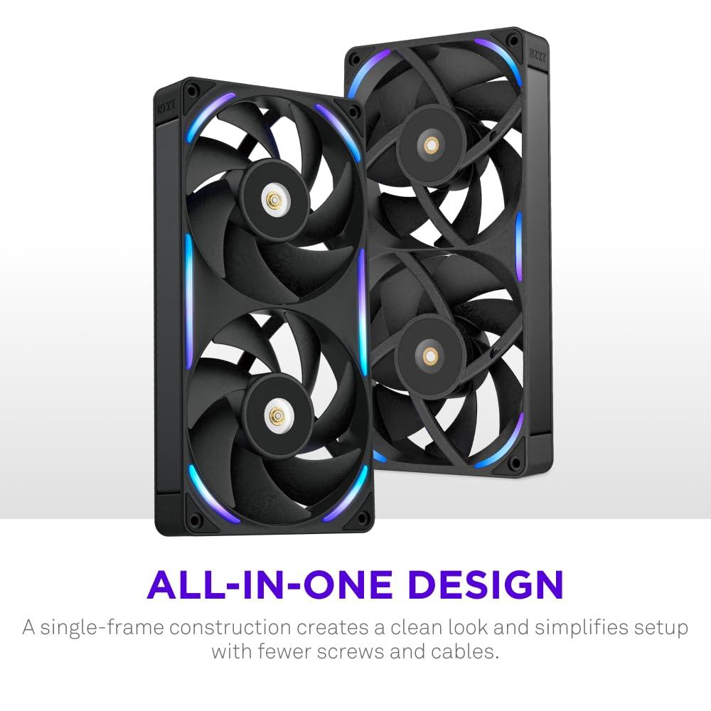 imageNZXT F280 RGB Core 280mm SingleFrame Fan Unit with 2 x 140mm RGB Fans Speed ampamp Lighting Control High Static Pressure ampamp Airflow Fluid Dynamic Bearings 8 aRGB LEDs Per Fan WhiteBlack