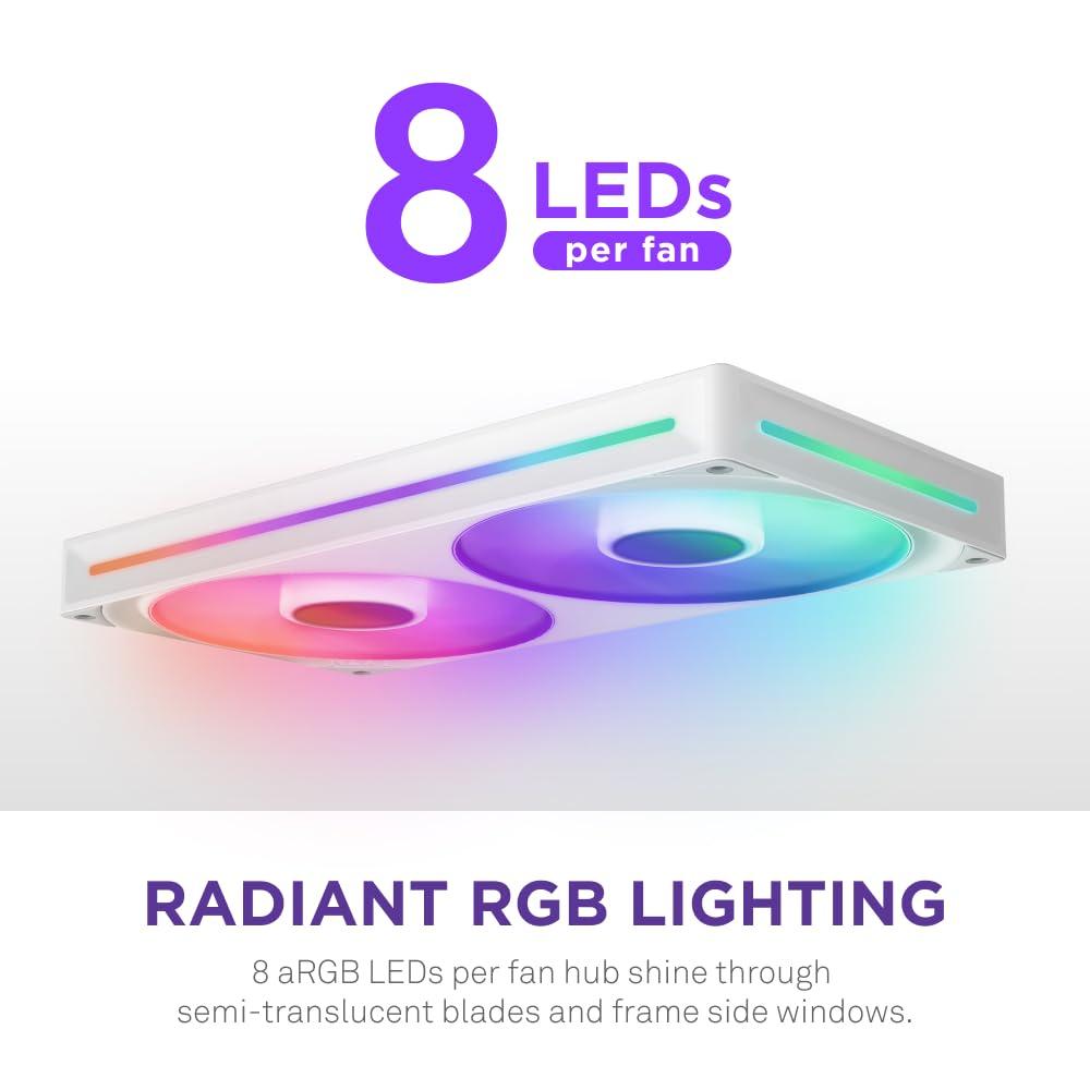 imageNZXT F280 RGB Core 280mm SingleFrame Fan Unit with 2 x 140mm RGB Fans Speed ampamp Lighting Control High Static Pressure ampamp Airflow Fluid Dynamic Bearings 8 aRGB LEDs Per Fan WhiteWhite