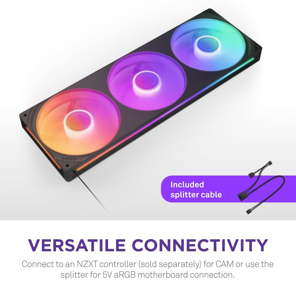 imageNZXT F280 RGB Core 280mm SingleFrame Fan Unit with 2 x 140mm RGB Fans Speed ampamp Lighting Control High Static Pressure ampamp Airflow Fluid Dynamic Bearings 8 aRGB LEDs Per Fan WhiteBlack