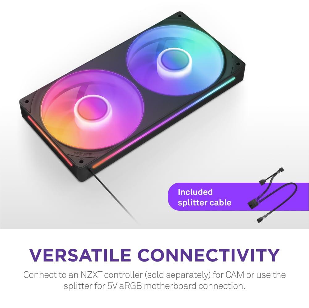 imageNZXT F280 RGB Core 280mm SingleFrame Fan Unit with 2 x 140mm RGB Fans Speed ampamp Lighting Control High Static Pressure ampamp Airflow Fluid Dynamic Bearings 8 aRGB LEDs Per Fan WhiteBlack