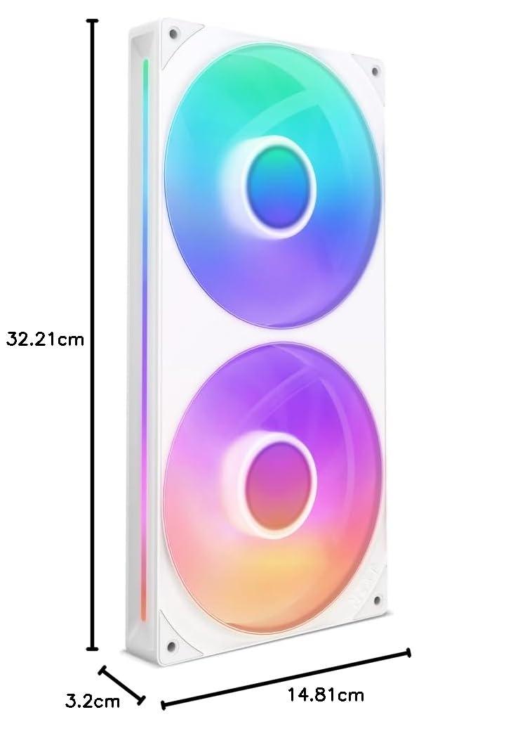 imageNZXT F280 RGB Core 280mm SingleFrame Fan Unit with 2 x 140mm RGB Fans Speed ampamp Lighting Control High Static Pressure ampamp Airflow Fluid Dynamic Bearings 8 aRGB LEDs Per Fan WhiteWhite