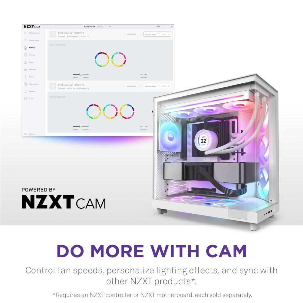 imageNZXT F280 RGB Core 280mm SingleFrame Fan Unit with 2 x 140mm RGB Fans Speed ampamp Lighting Control High Static Pressure ampamp Airflow Fluid Dynamic Bearings 8 aRGB LEDs Per Fan WhiteWhite