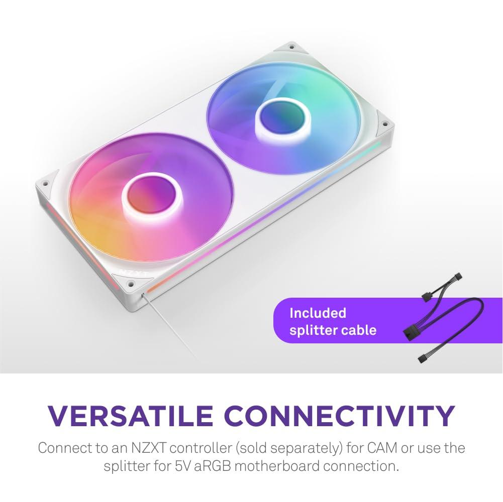 imageNZXT F280 RGB Core 280mm SingleFrame Fan Unit with 2 x 140mm RGB Fans Speed ampamp Lighting Control High Static Pressure ampamp Airflow Fluid Dynamic Bearings 8 aRGB LEDs Per Fan WhiteWhite
