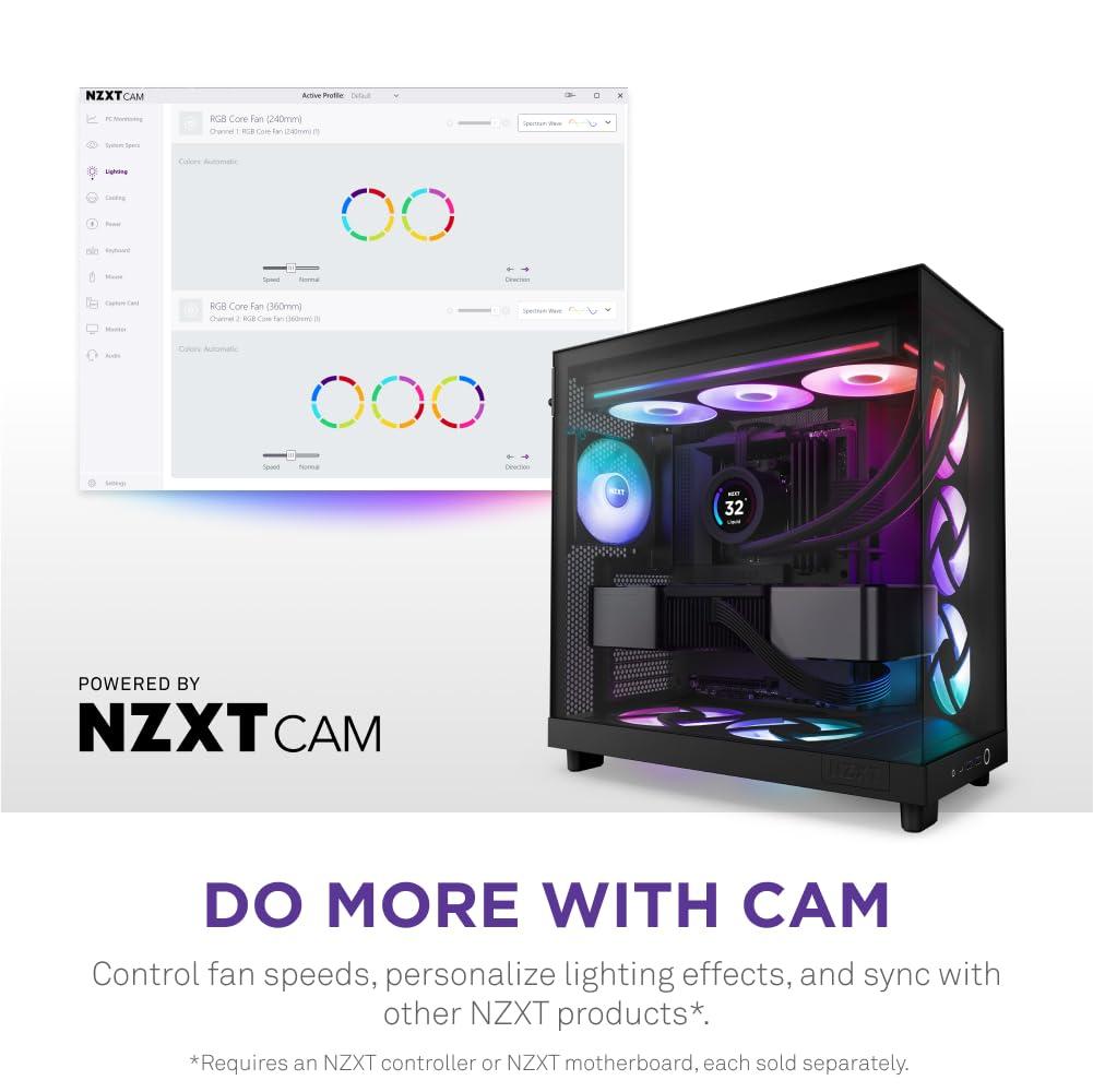 imageNZXT F280 RGB Core 280mm SingleFrame Fan Unit with 2 x 140mm RGB Fans Speed ampamp Lighting Control High Static Pressure ampamp Airflow Fluid Dynamic Bearings 8 aRGB LEDs Per Fan WhiteBlack