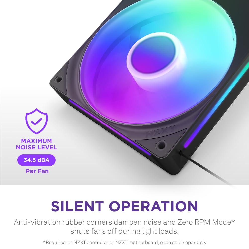 imageNZXT F280 RGB Core 280mm SingleFrame Fan Unit with 2 x 140mm RGB Fans Speed ampamp Lighting Control High Static Pressure ampamp Airflow Fluid Dynamic Bearings 8 aRGB LEDs Per Fan WhiteBlack
