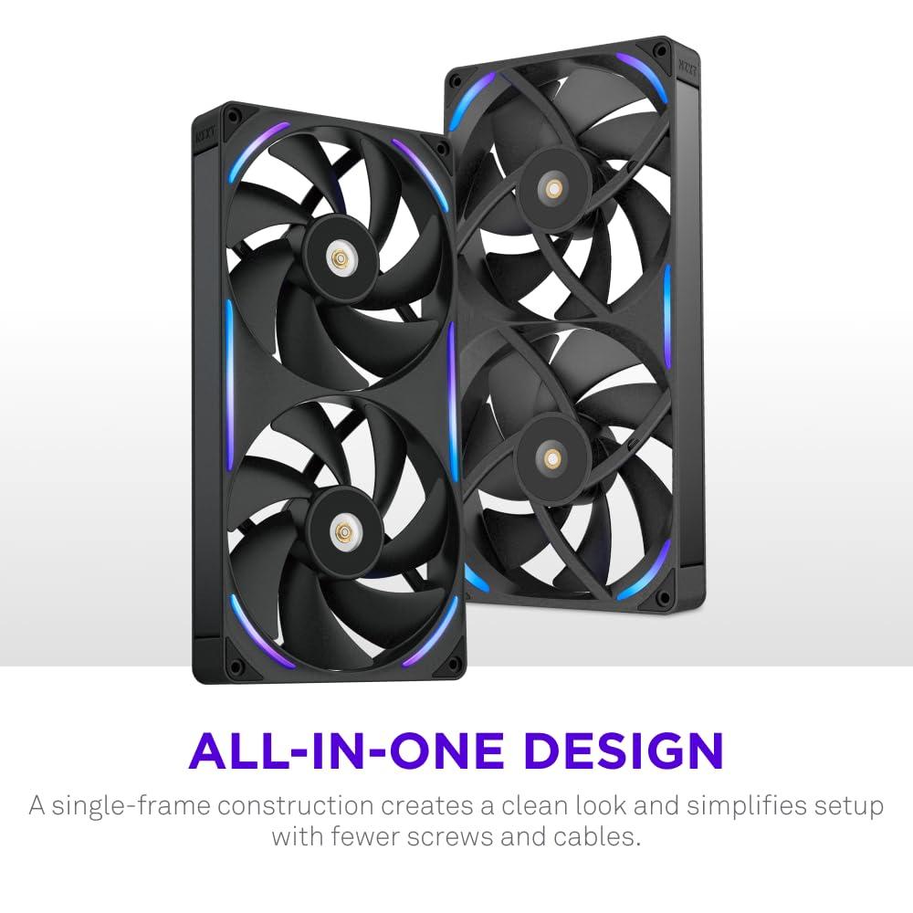 imageNZXT F280 RGB Core 280mm SingleFrame Fan Unit with 2 x 140mm RGB Fans Speed ampamp Lighting Control High Static Pressure ampamp Airflow Fluid Dynamic Bearings 8 aRGB LEDs Per Fan WhiteBlack