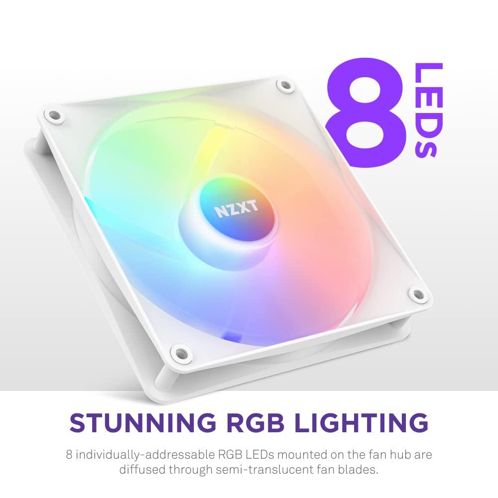 imageNZXT F280 RGB Core 280mm SingleFrame Fan Unit with 2 x 140mm RGB Fans Speed ampamp Lighting Control High Static Pressure ampamp Airflow Fluid Dynamic Bearings 8 aRGB LEDs Per Fan WhiteWhite