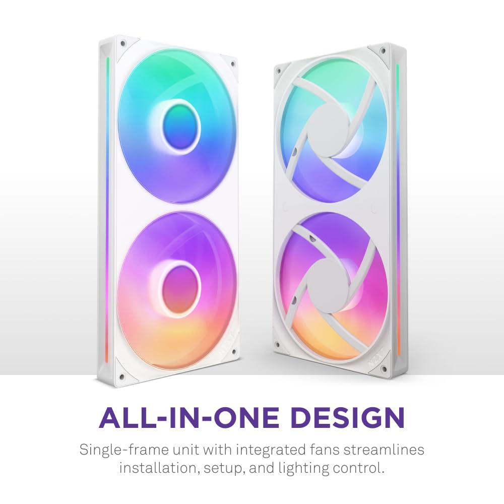 imageNZXT F280 RGB Core 280mm SingleFrame Fan Unit with 2 x 140mm RGB Fans Speed ampamp Lighting Control High Static Pressure ampamp Airflow Fluid Dynamic Bearings 8 aRGB LEDs Per Fan WhiteWhite