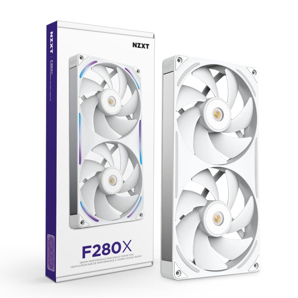 imageNZXT F280 RGB Core 280mm SingleFrame Fan Unit with 2 x 140mm RGB Fans Speed ampamp Lighting Control High Static Pressure ampamp Airflow Fluid Dynamic Bearings 8 aRGB LEDs Per Fan WhiteWhite