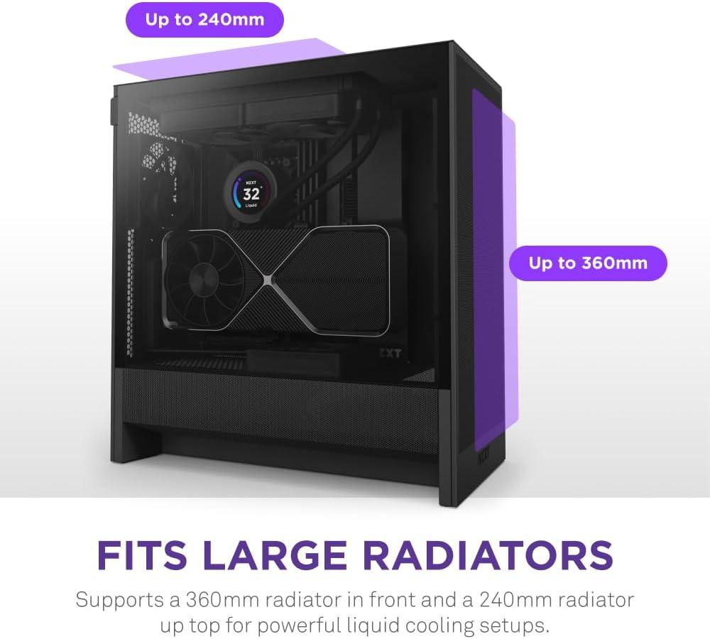imageNZXT H5 Flow RGB 2024 Compact ATX MidTower PC Gaming Case High Airflow F360 RGB Core CV Included 360mm Front ampamp 240mm Top Radiator Support Cable Management Tempered Glass WhiteBlack
