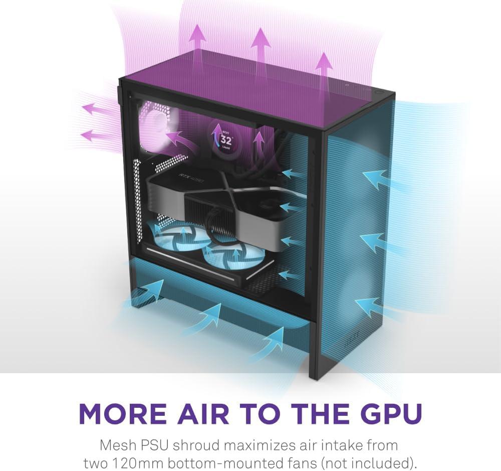 imageNZXT H5 Flow RGB 2024 Compact ATX MidTower PC Gaming Case High Airflow F360 RGB Core CV Included 360mm Front ampamp 240mm Top Radiator Support Cable Management Tempered Glass WhiteBlack