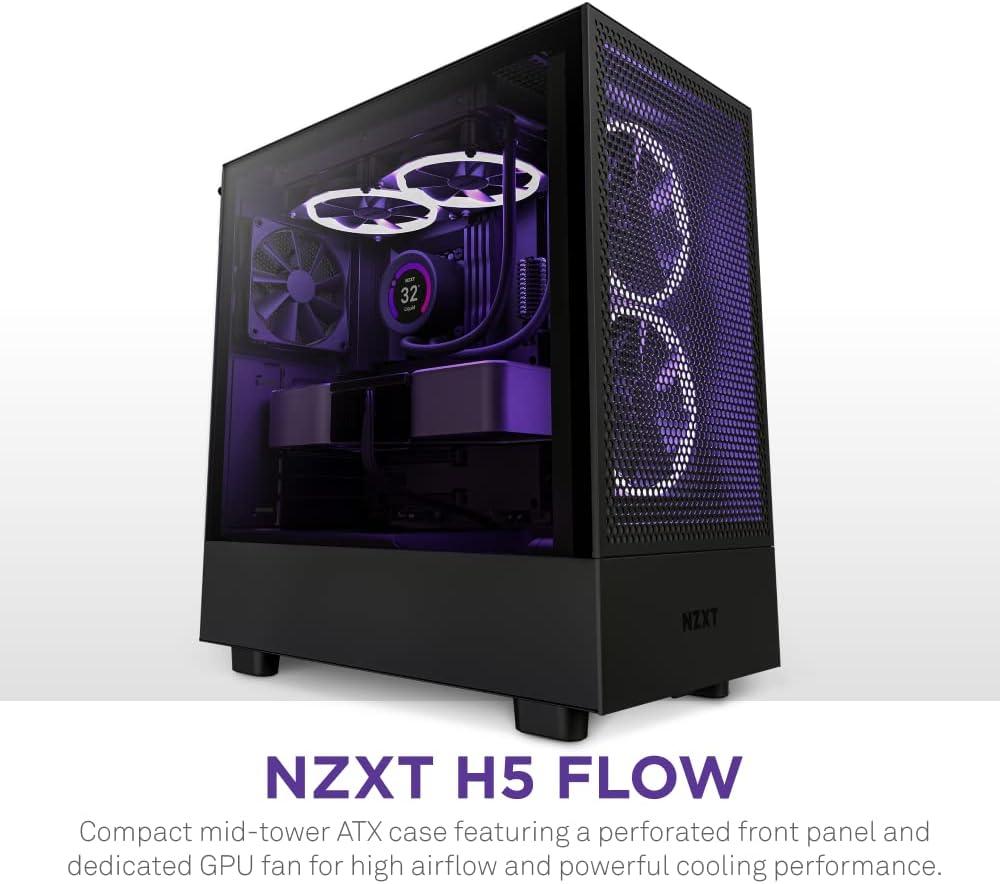 imageNZXT H5 Flow RGB 2024 Compact ATX MidTower PC Gaming Case High Airflow F360 RGB Core CV Included 360mm Front ampamp 240mm Top Radiator Support Cable Management Tempered Glass WhiteBlack