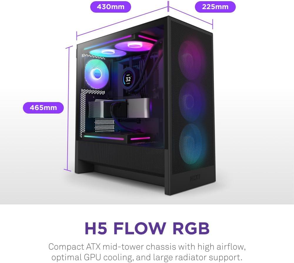 imageNZXT H5 Flow RGB 2024 Compact ATX MidTower PC Gaming Case High Airflow F360 RGB Core CV Included 360mm Front ampamp 240mm Top Radiator Support Cable Management Tempered Glass WhiteBlack